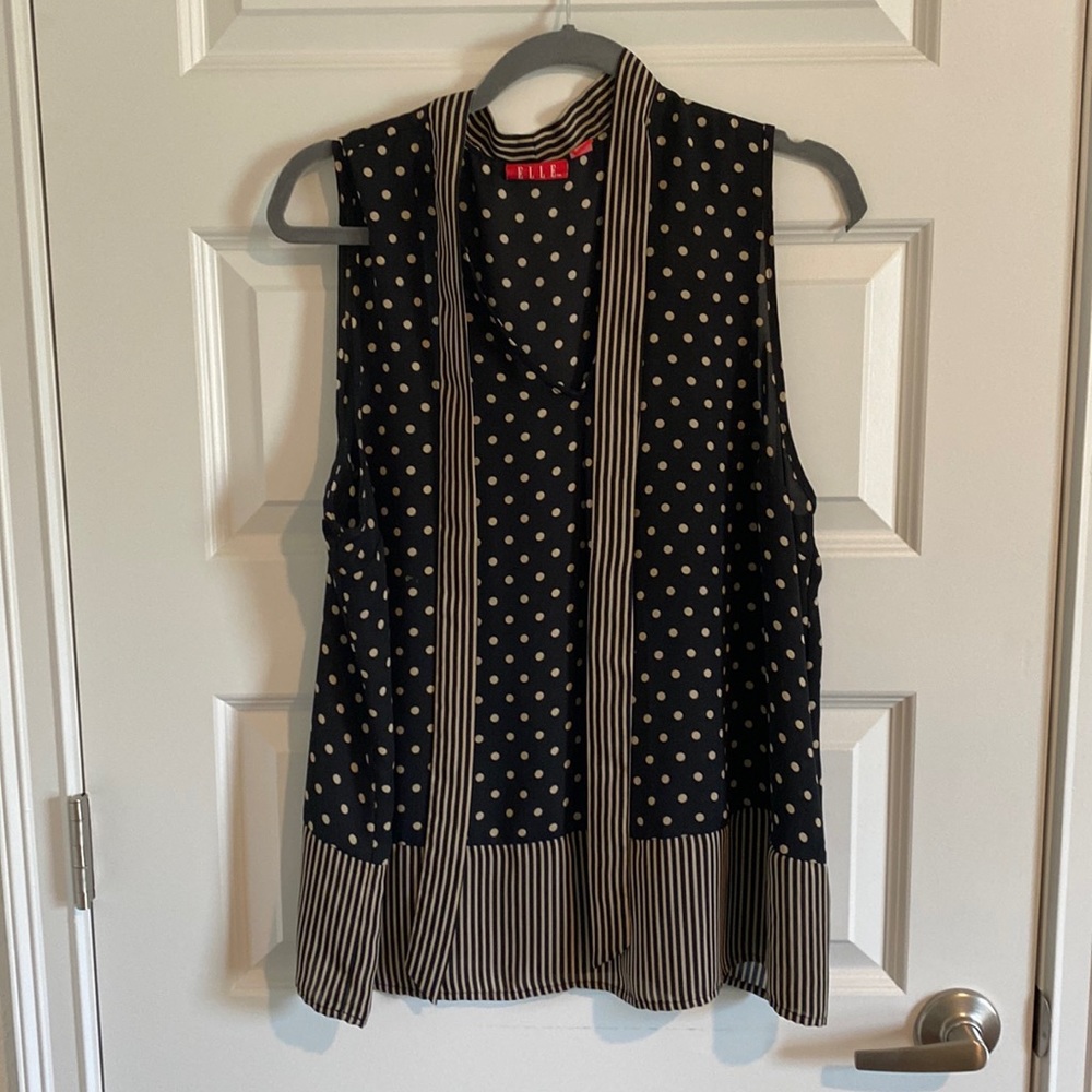 Elle business top with polkadots and stripes very flattering